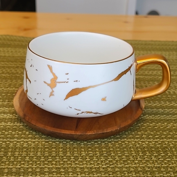 ENJOHOS Other - Ceramic Tea Coffee Cup with Wooden Saucer 10 oz